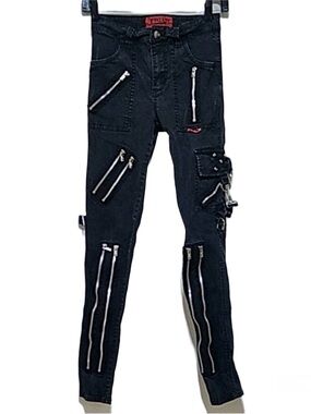Tripp NYC Rage skinny jeans zippers straps D-rings size 26 or 3 Goth Punk Grunge
